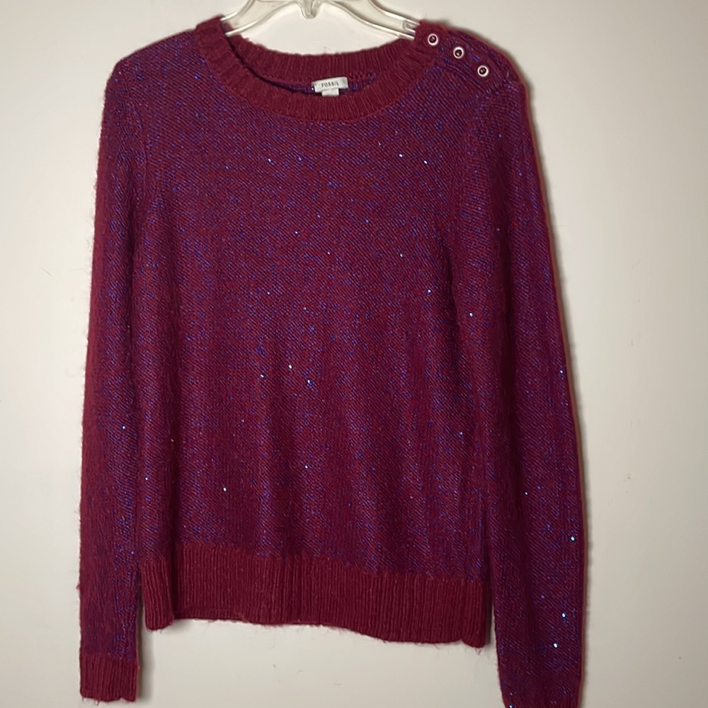 Fossil Sweater burgundy classic academia preppy Women’s S with sparkle